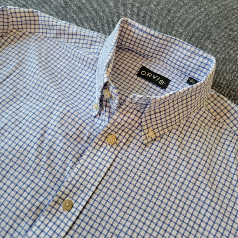 Orvis Shirt Men's XL Blue White Checks Button Down Country Twill Cotton